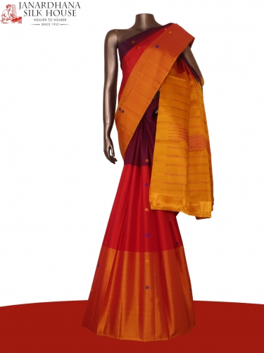 Pure Handloom Thread Muppagam Three Color Kanjeevaram Silk Saree